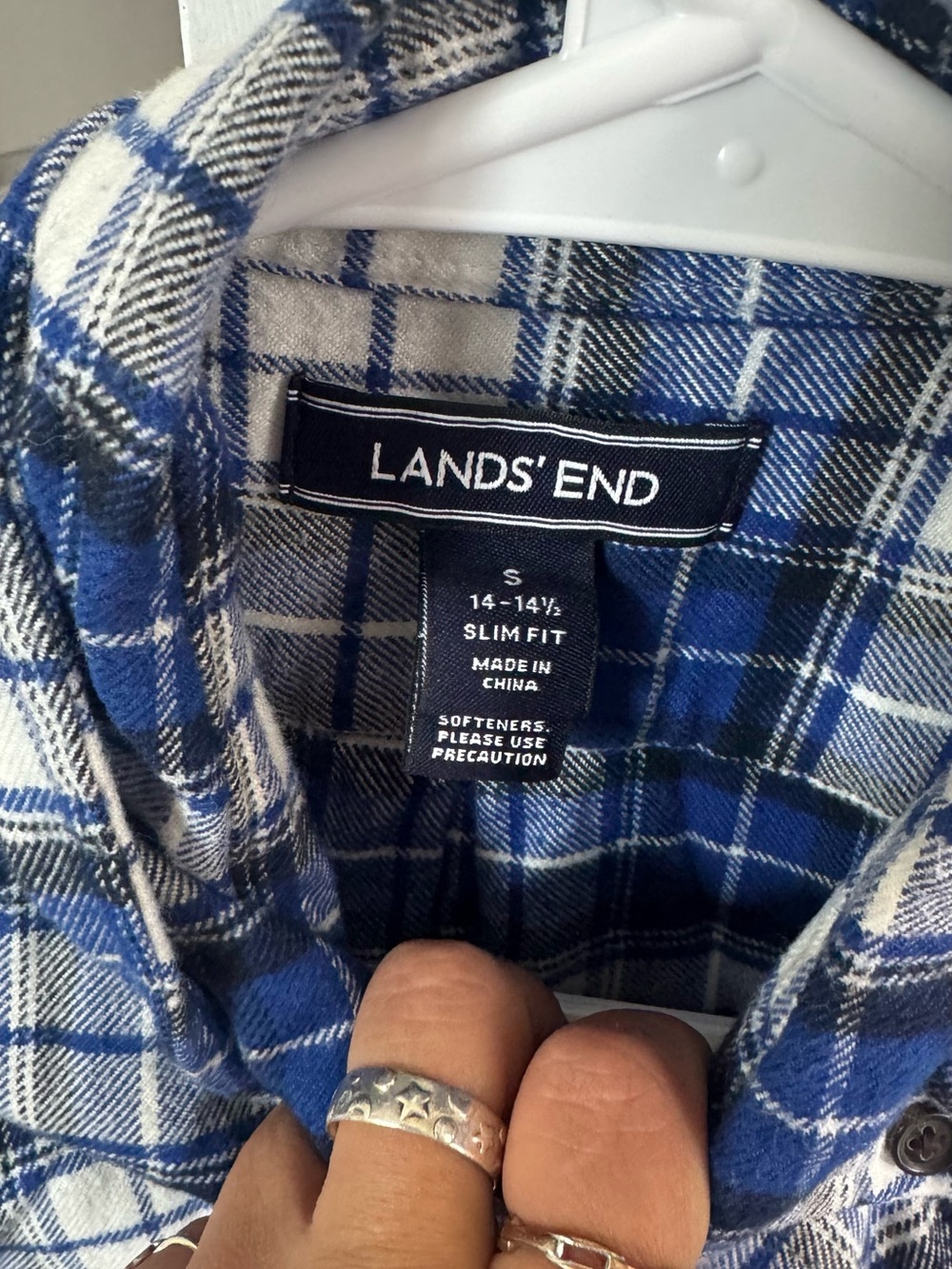 Lands' End Blue and White Plaid Button-Down Shirt